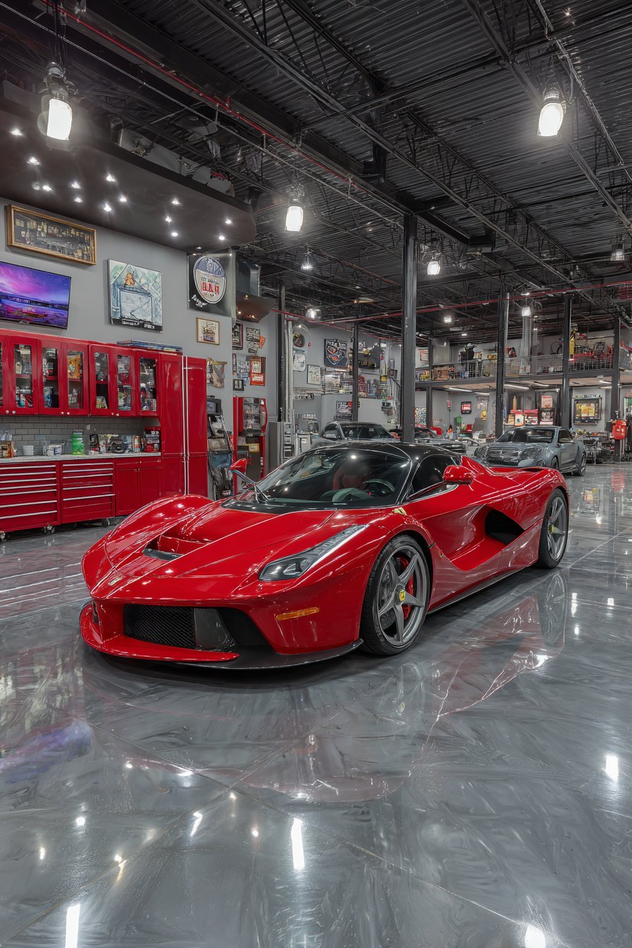 Luxury Garage with Polished Concrete Floors