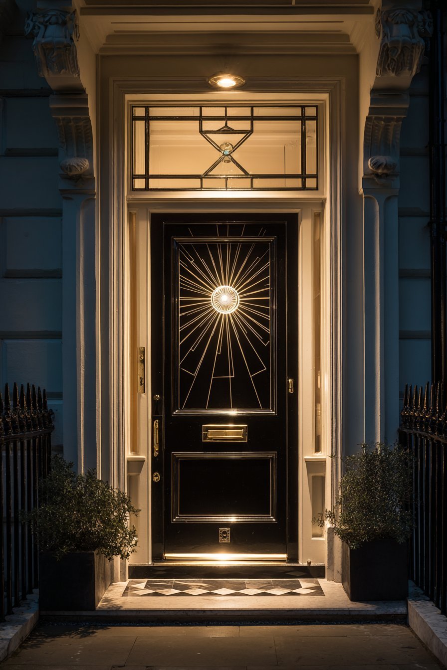 Art Deco Black Lacquer with Brass Inlay