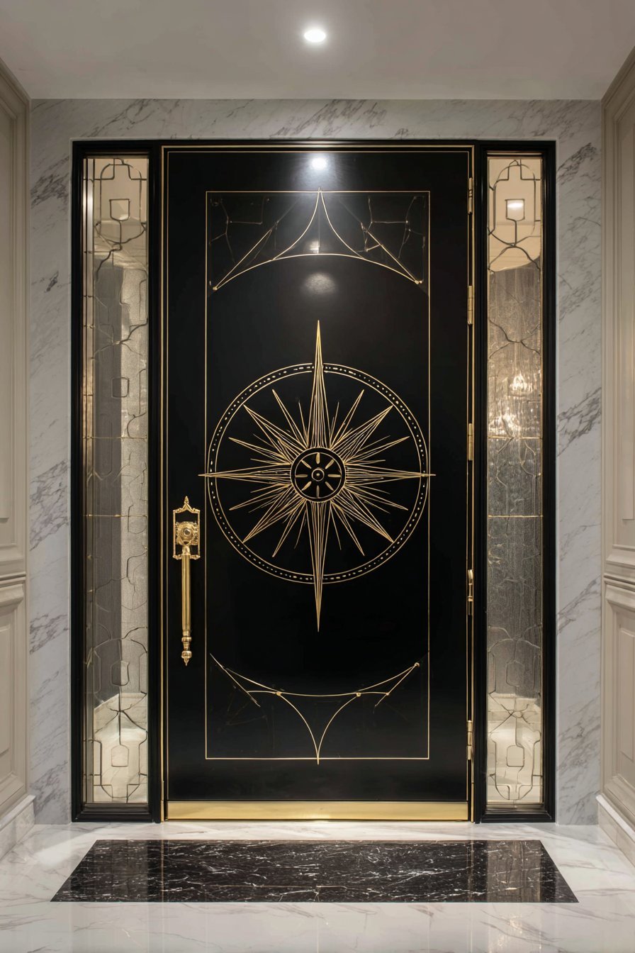 Art Deco Black Lacquer with Brass Inlay