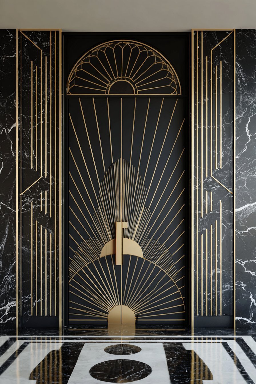 Art Deco Black Lacquer with Brass Inlay