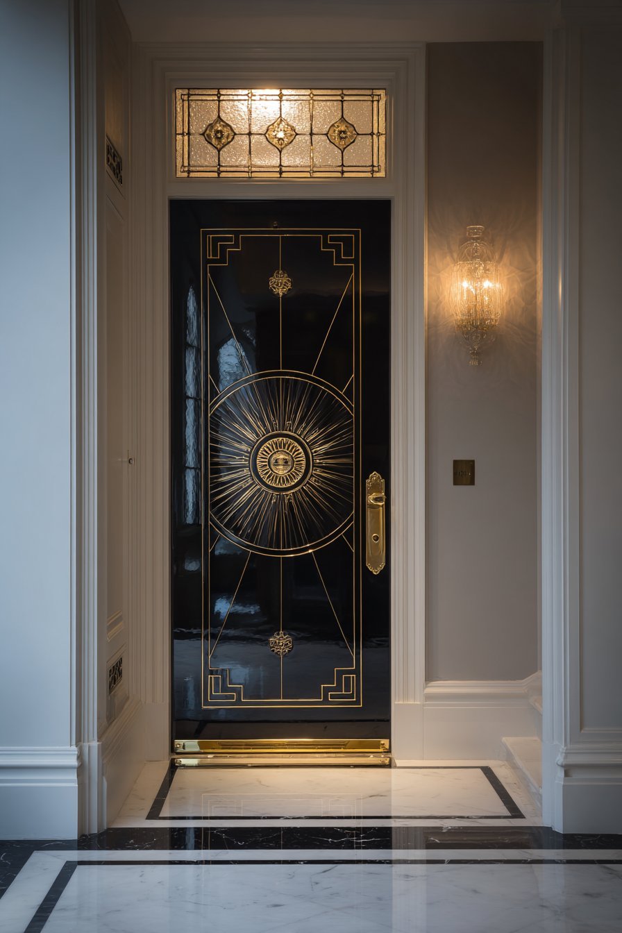 Art Deco Black Lacquer with Brass Inlay