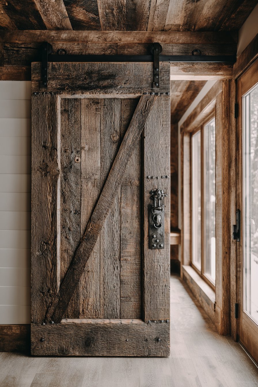  Rustic Reclaimed Oak Barn Door with Iron Hardware