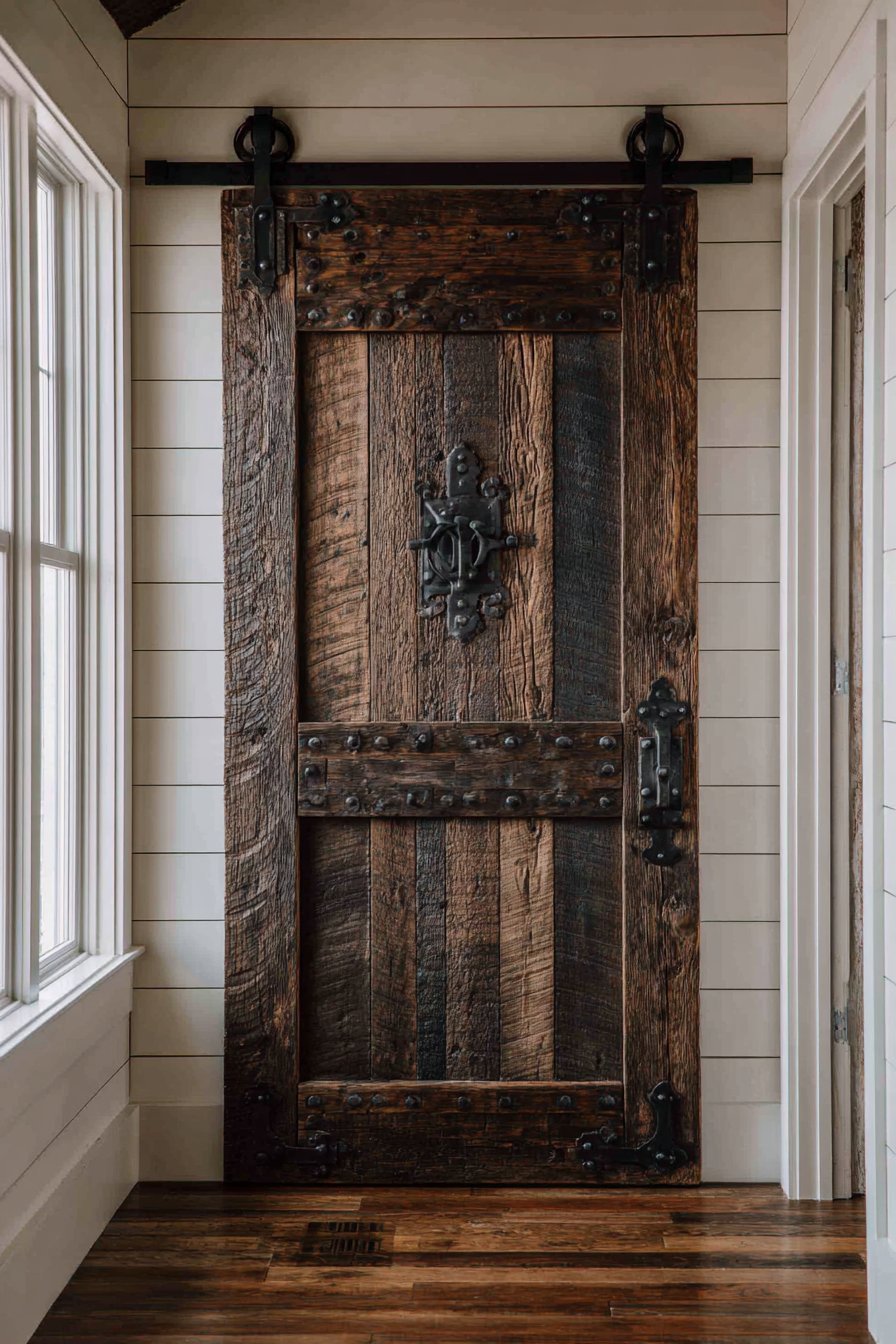  Rustic Reclaimed Oak Barn Door with Iron Hardware