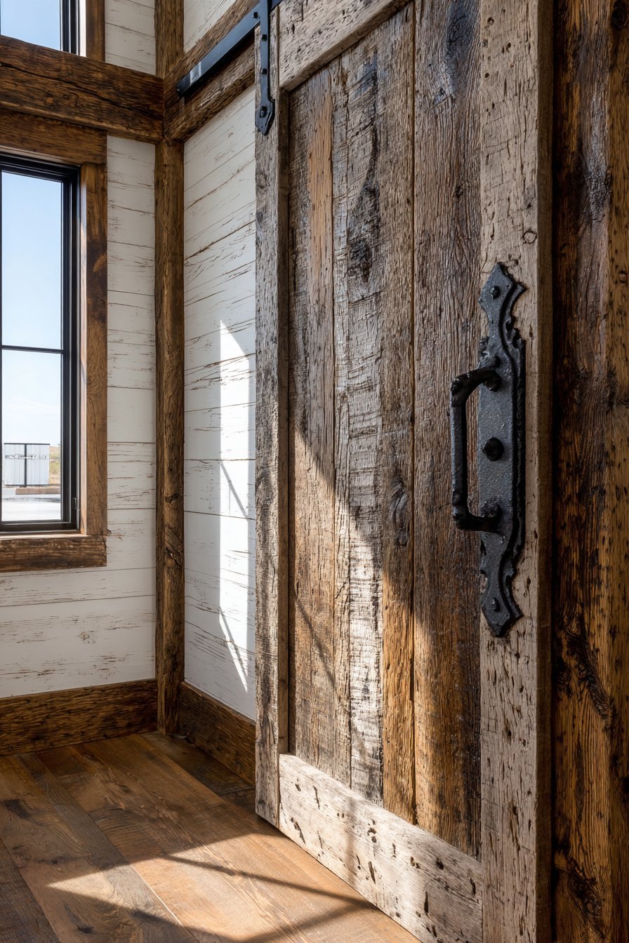  Rustic Reclaimed Oak Barn Door with Iron Hardware