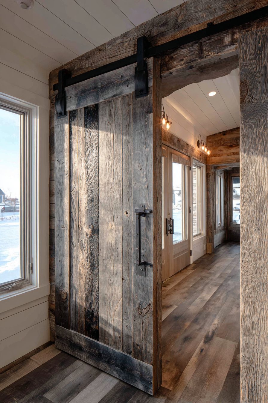  Rustic Reclaimed Oak Barn Door with Iron Hardware