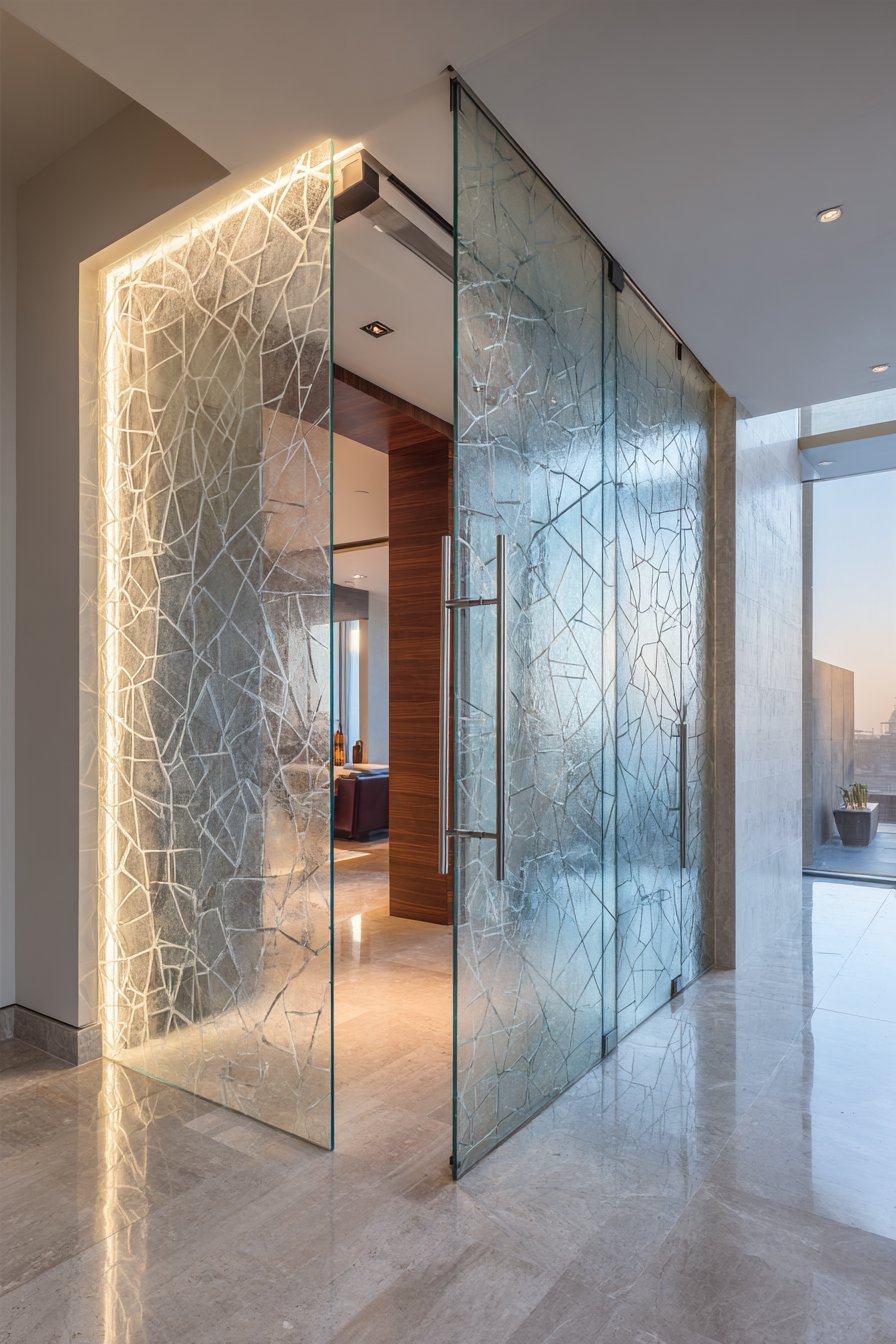 Contemporary Frosted Glass with Embedded Patterns