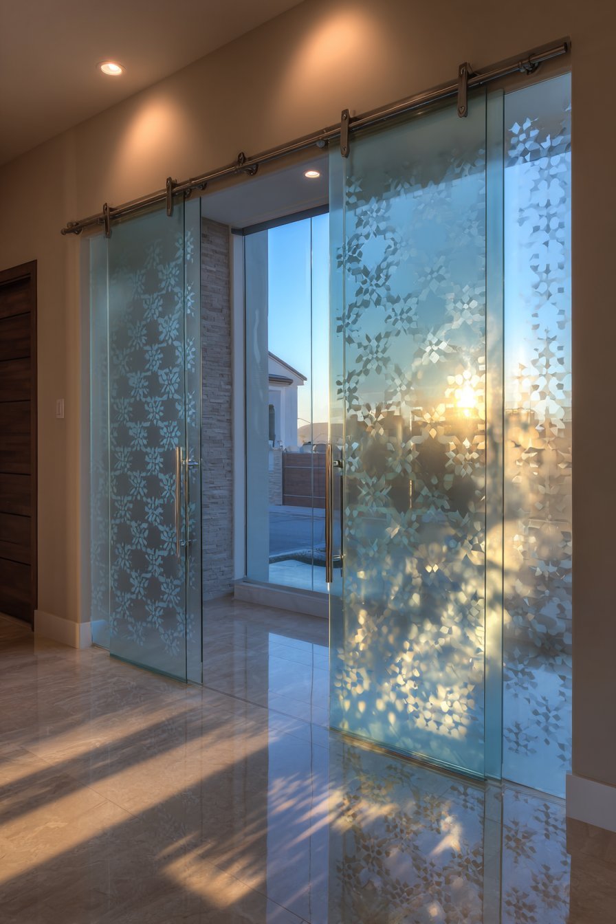 Contemporary Frosted Glass with Embedded Patterns