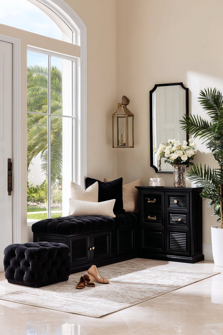 Transitional Velvet Tufted Storage Bench