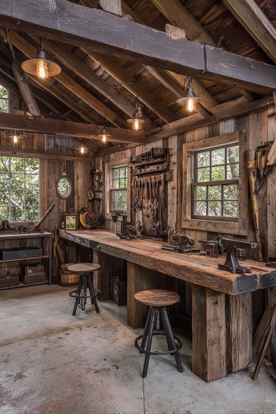Rustic Workshop with Reclaimed Wood Character