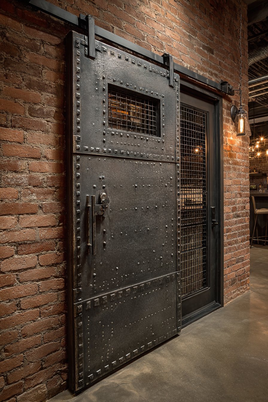 Industrial Steel Door with Riveted Panels