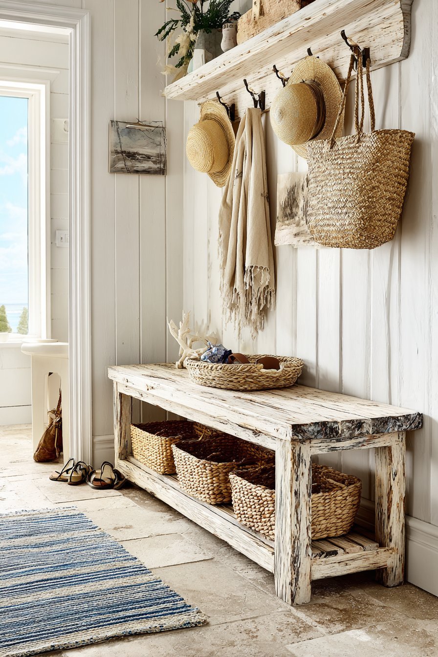 Coastal Driftwood and Seagrass Bench