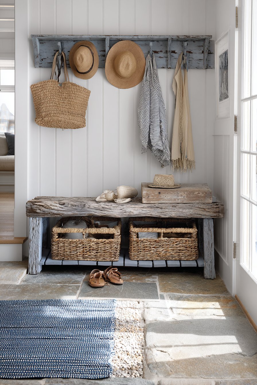 Coastal Driftwood and Seagrass Bench
