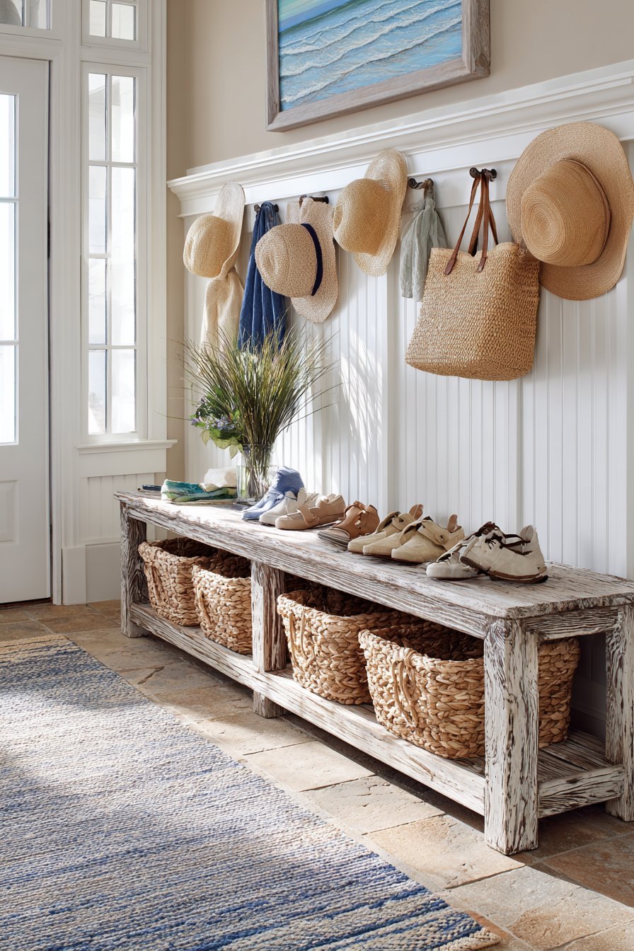 Coastal Driftwood and Seagrass Bench