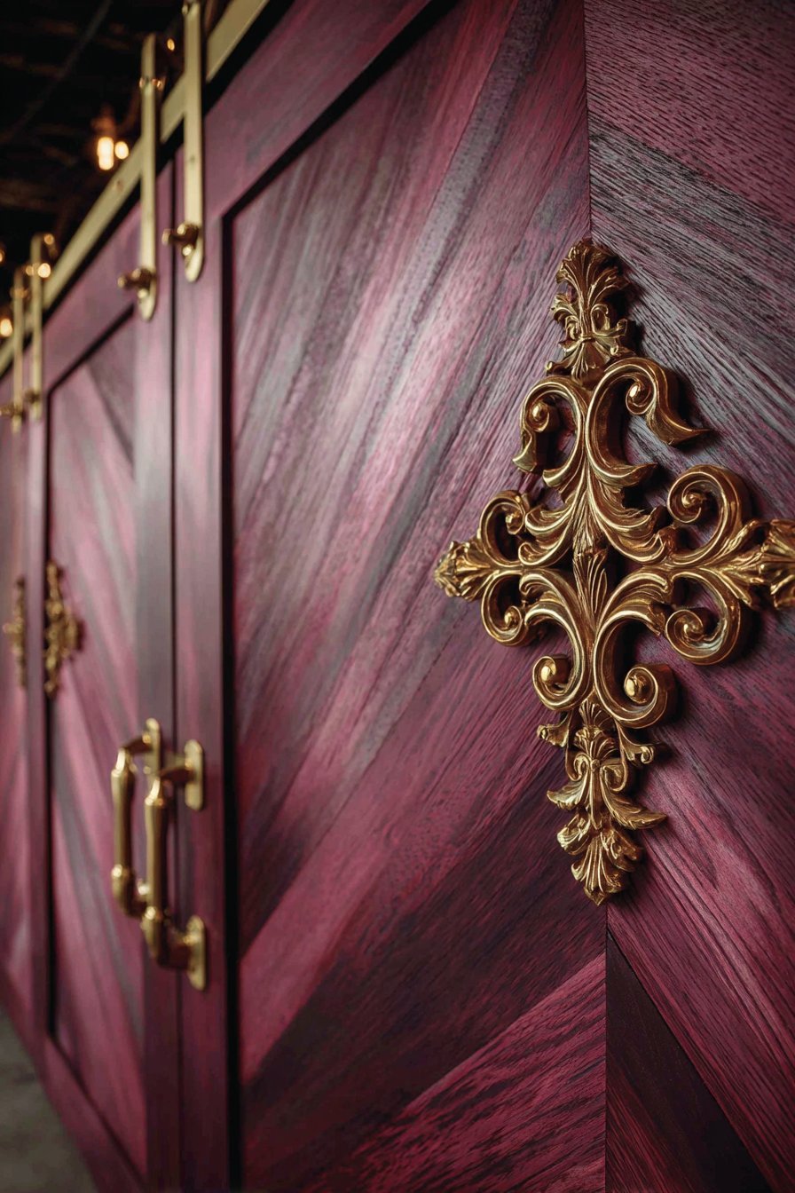 Mahogany Herringbone Wine Cellar Entrance