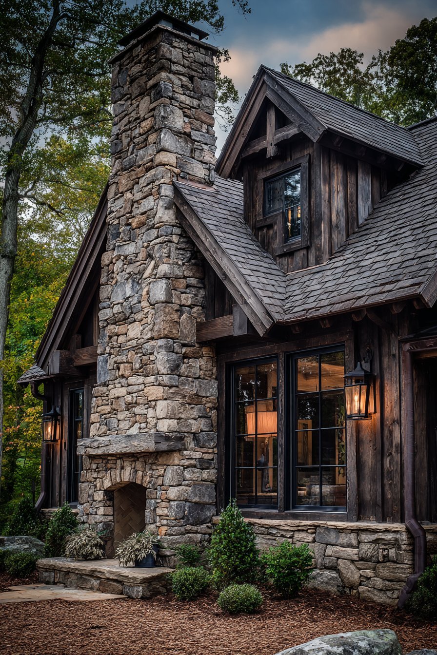 Rustic Mountain Cabin with Stone and Timber