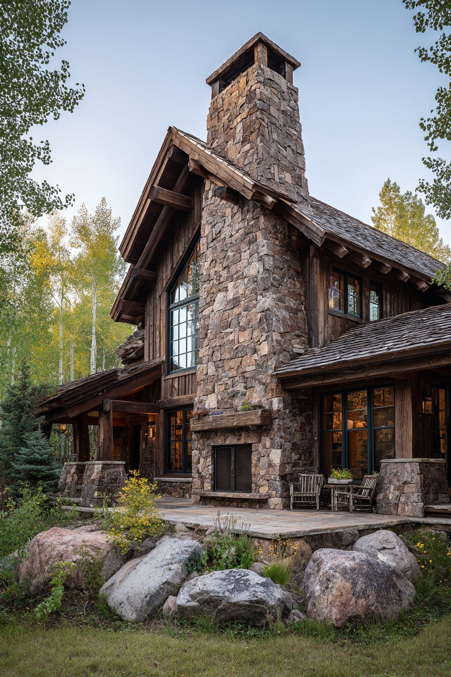 Rustic Mountain Cabin with Stone and Timber