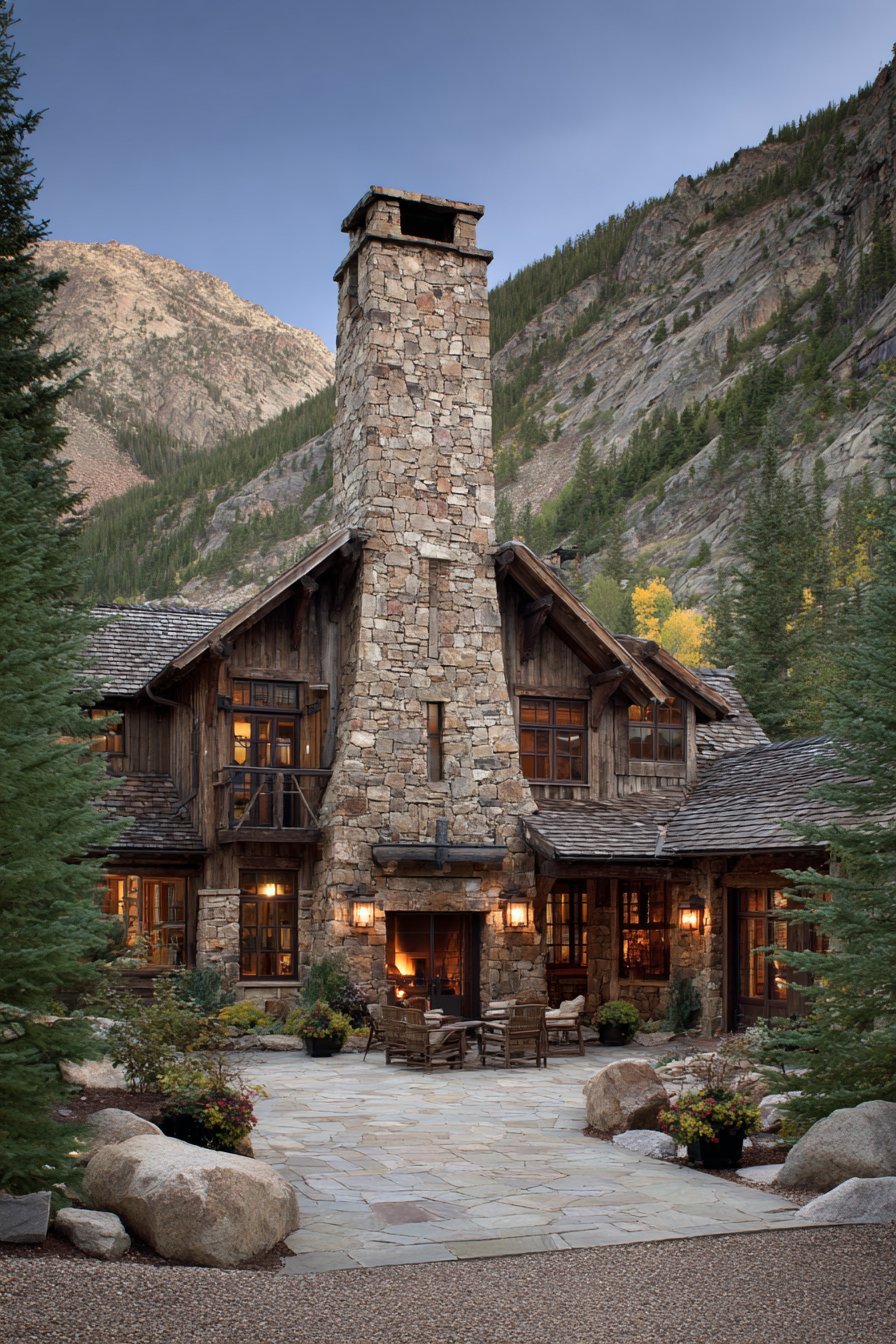 Rustic Mountain Cabin with Stone and Timber