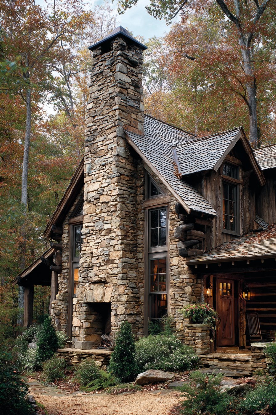 Rustic Mountain Cabin with Stone and Timber