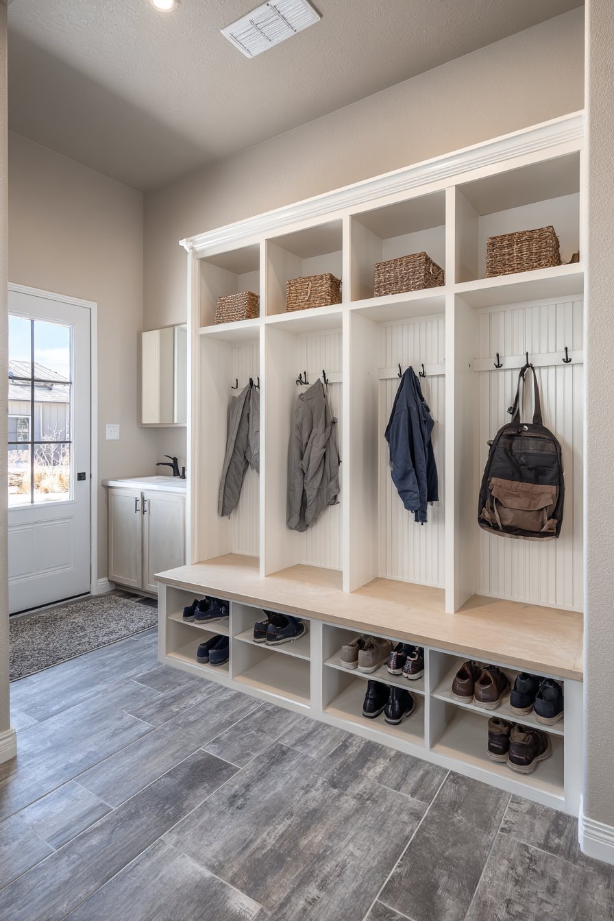Garage Mudroom Transition with Built-In Seating