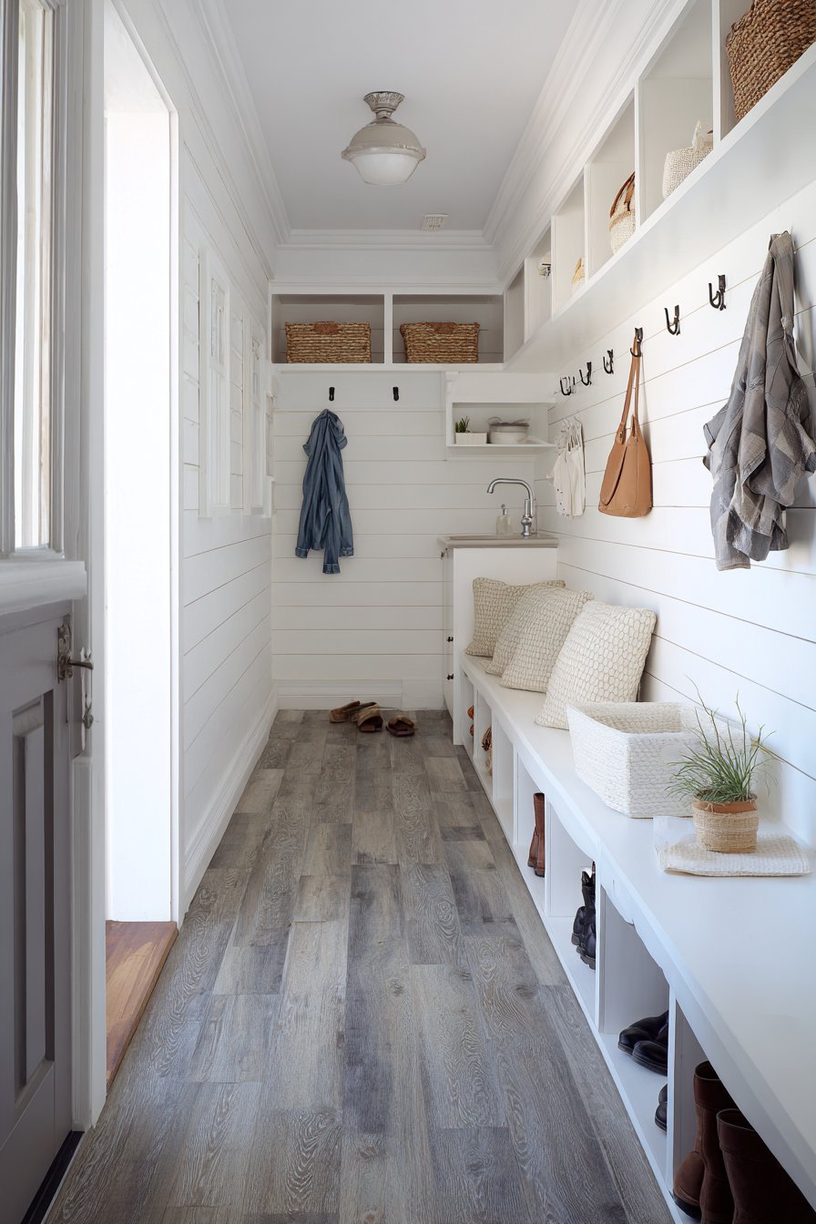 Garage Mudroom Transition with Built-In Seating