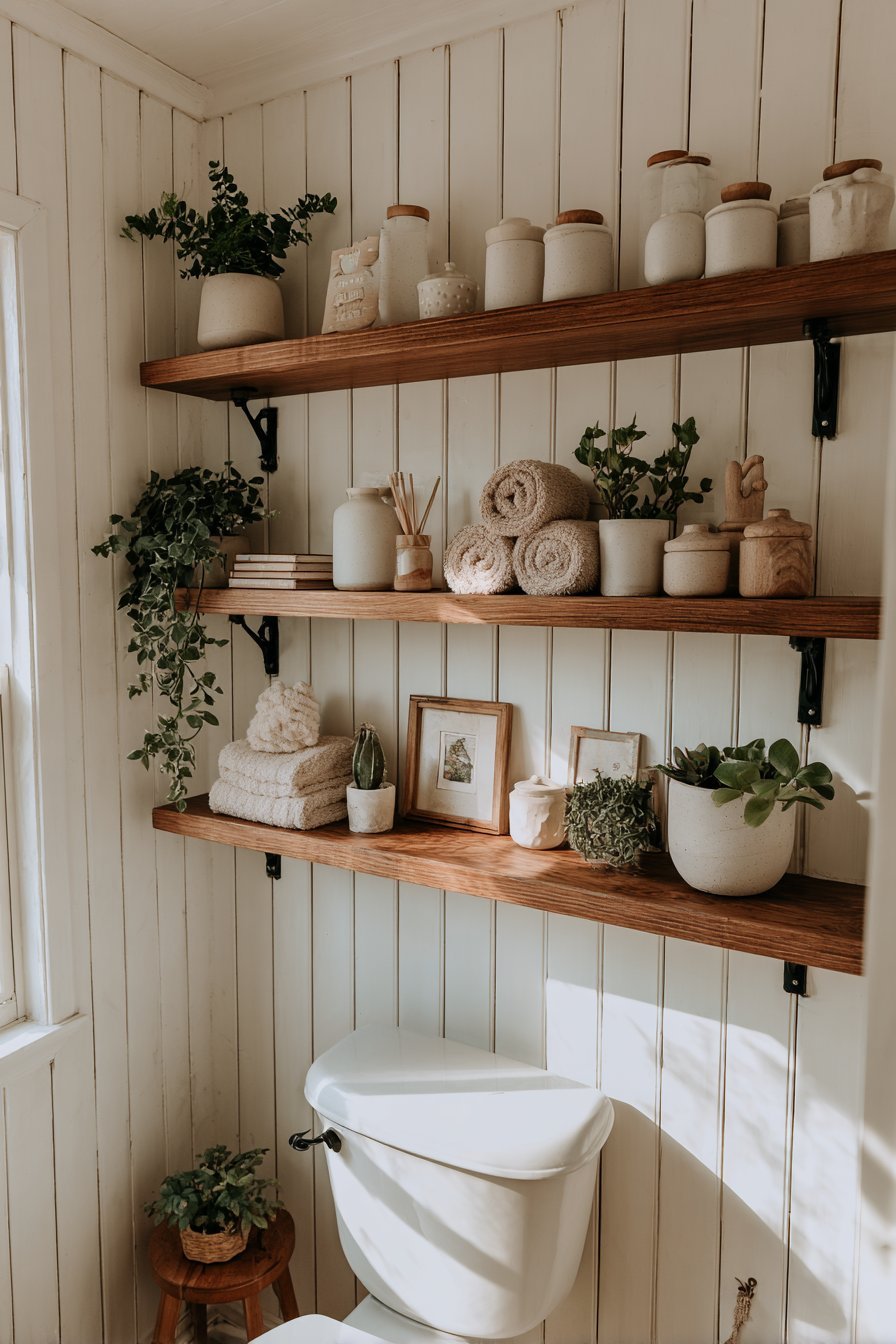 Open Floating Wooden Shelves