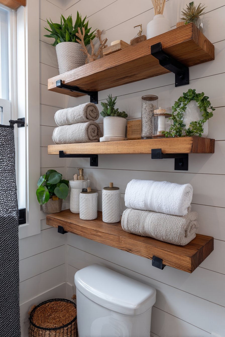 Open Floating Wooden Shelves