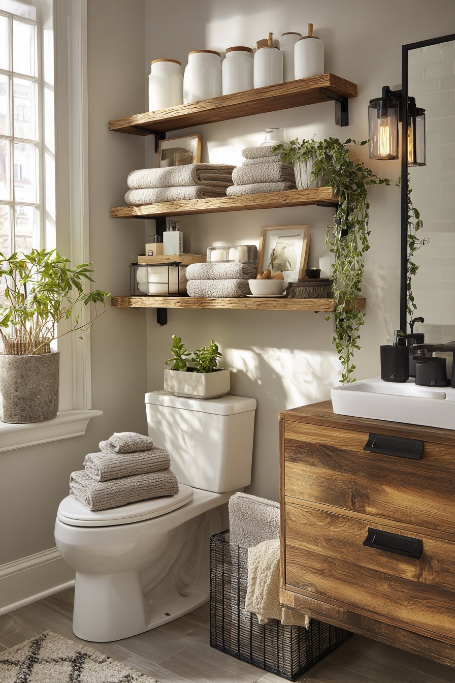 Open Floating Wooden Shelves