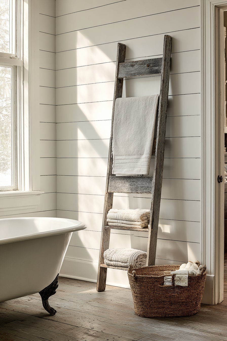 Repurposed Vintage Ladder Storage