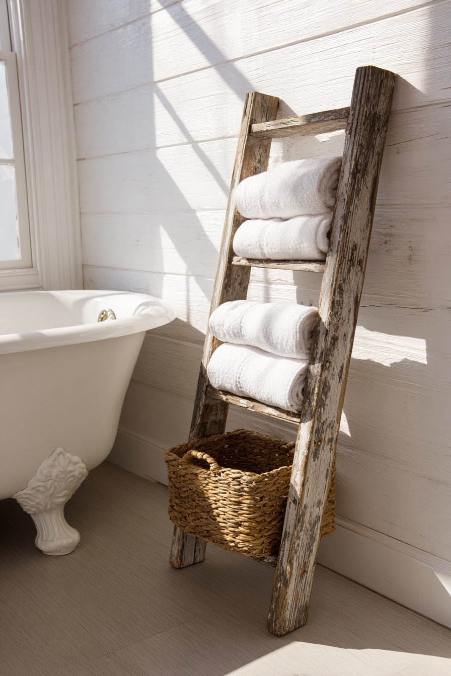 Repurposed Vintage Ladder Storage
