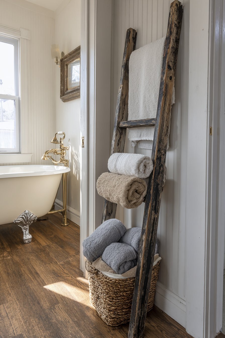 Repurposed Vintage Ladder Storage