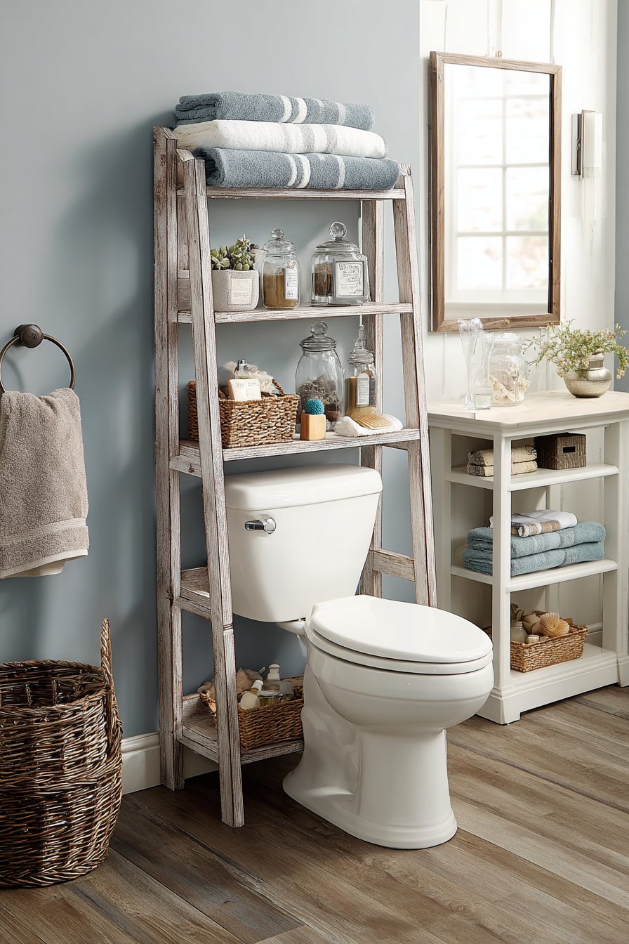 Over-Toilet Ladder-Style Storage