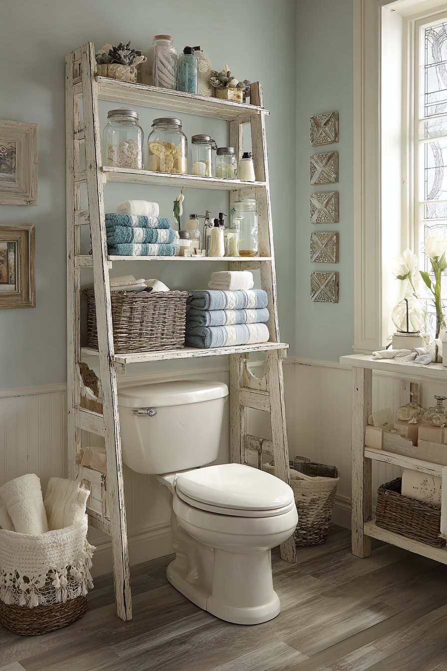 Over-Toilet Ladder-Style Storage
