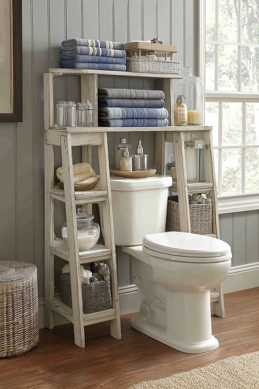 Over-Toilet Ladder-Style Storage