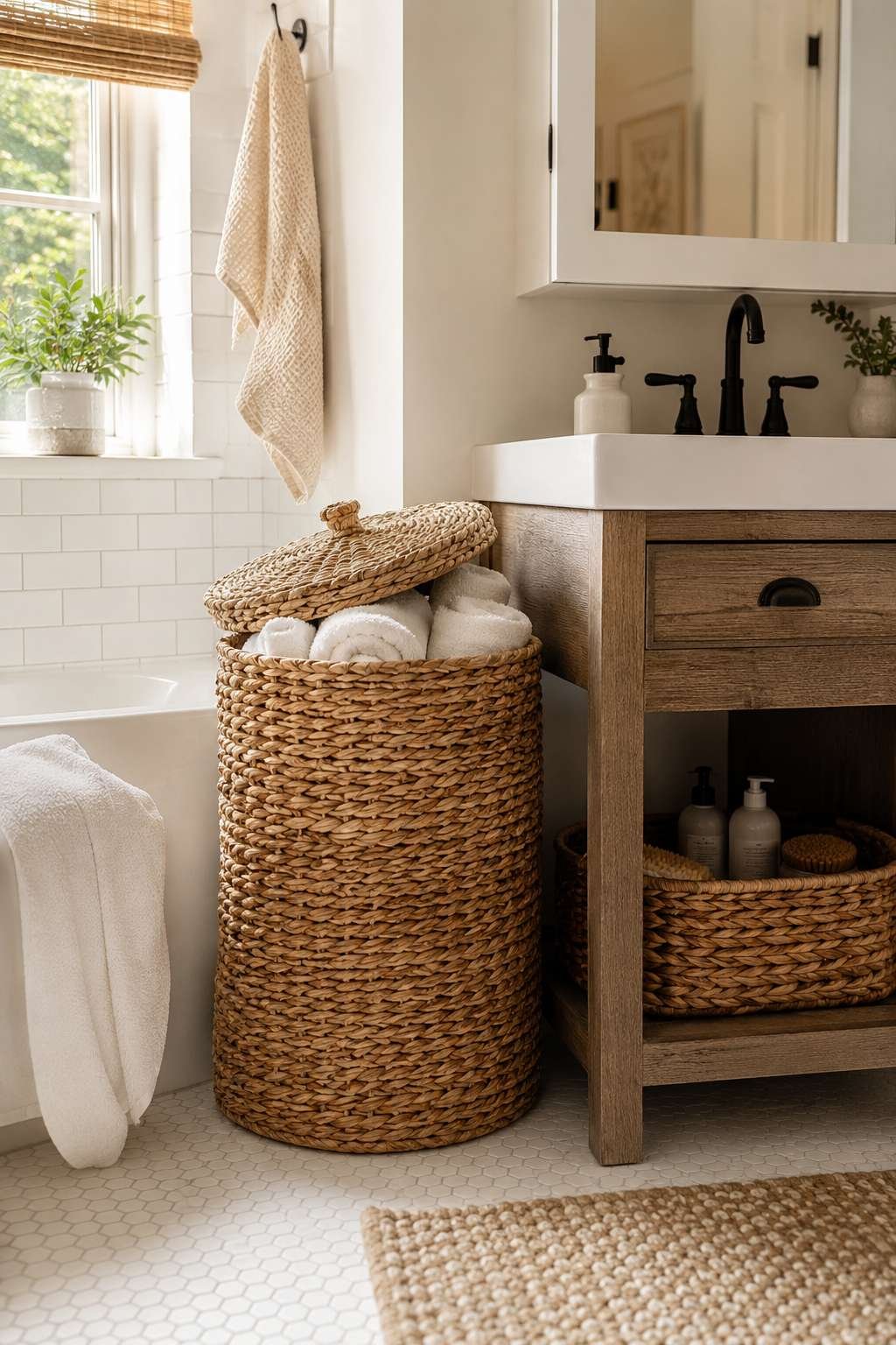 Add a Decorative Storage Basket or Bin