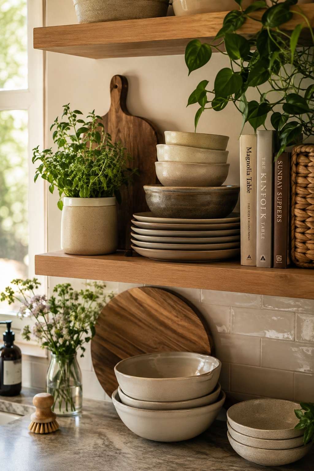 How to decorate a kitchen shelf
