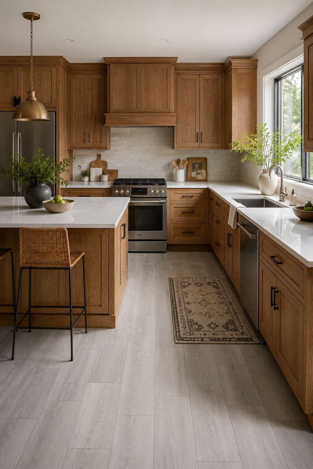 What flooring goes with oak cabinets