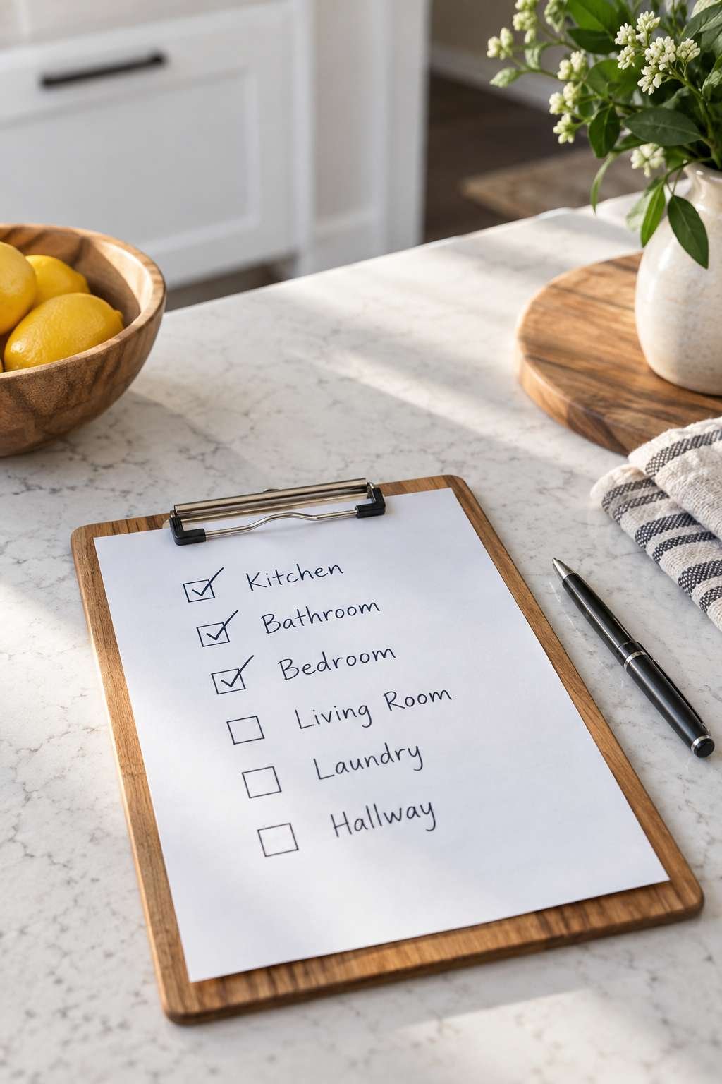 Room-by-room deep cleaning checklist with items marked complete