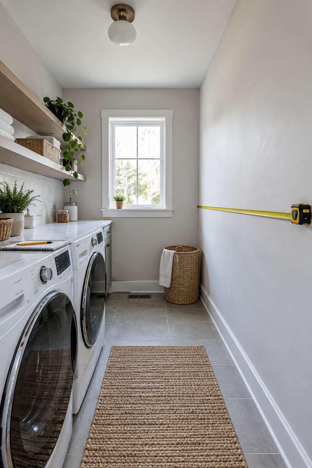 Measuring wall space to plan a laundry room layout