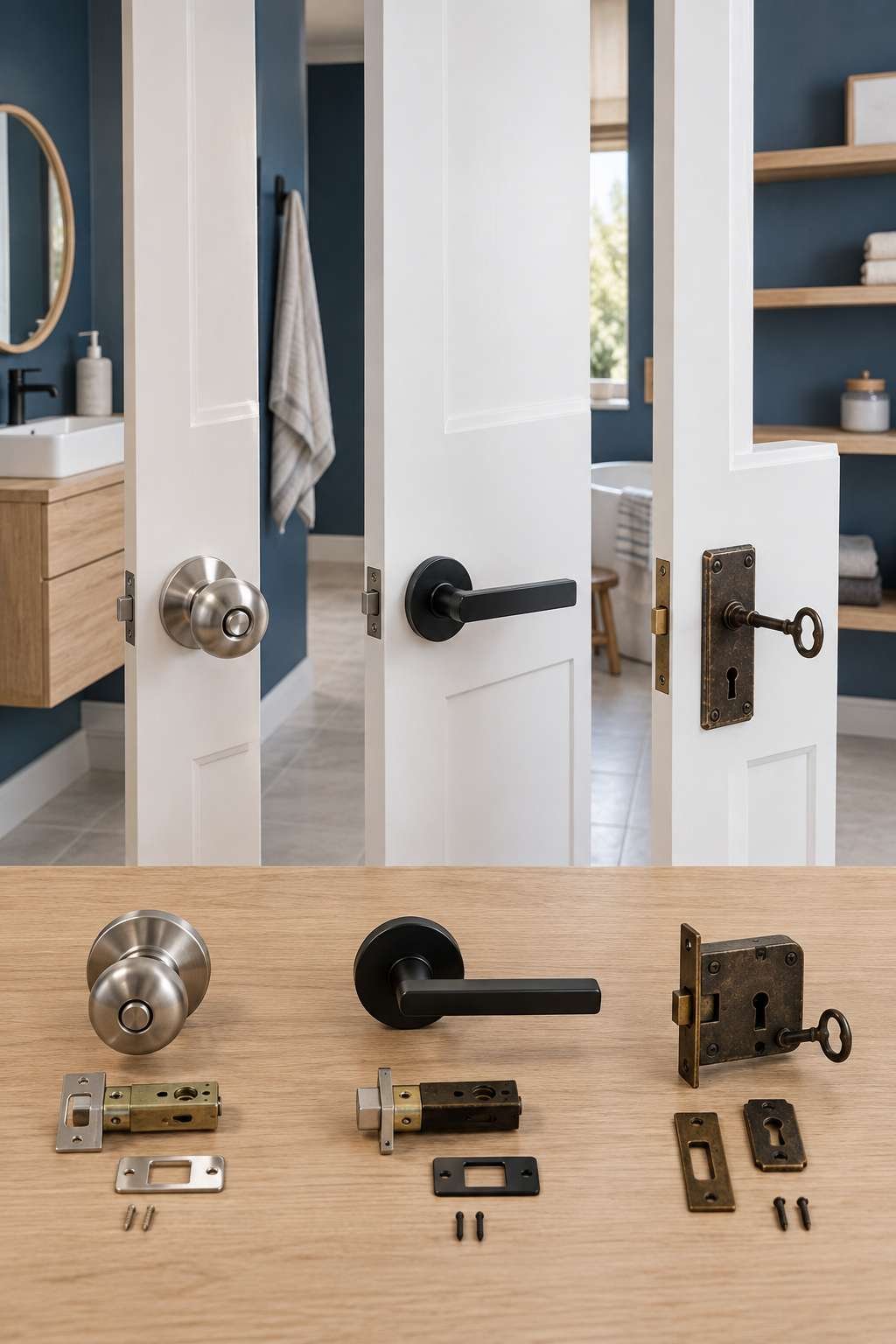Comparison of privacy knob, lever, and keyed bathroom door lock styles