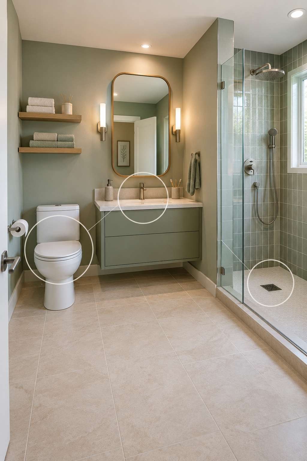 Bathroom fixtures where sewage smell commonly originates