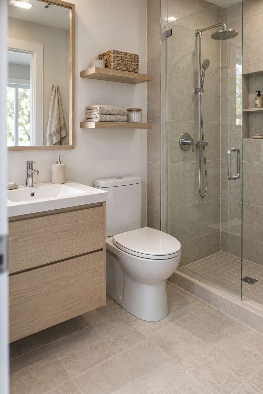 Bathroom layout showing toilet, sink, and shower with no bathtub included