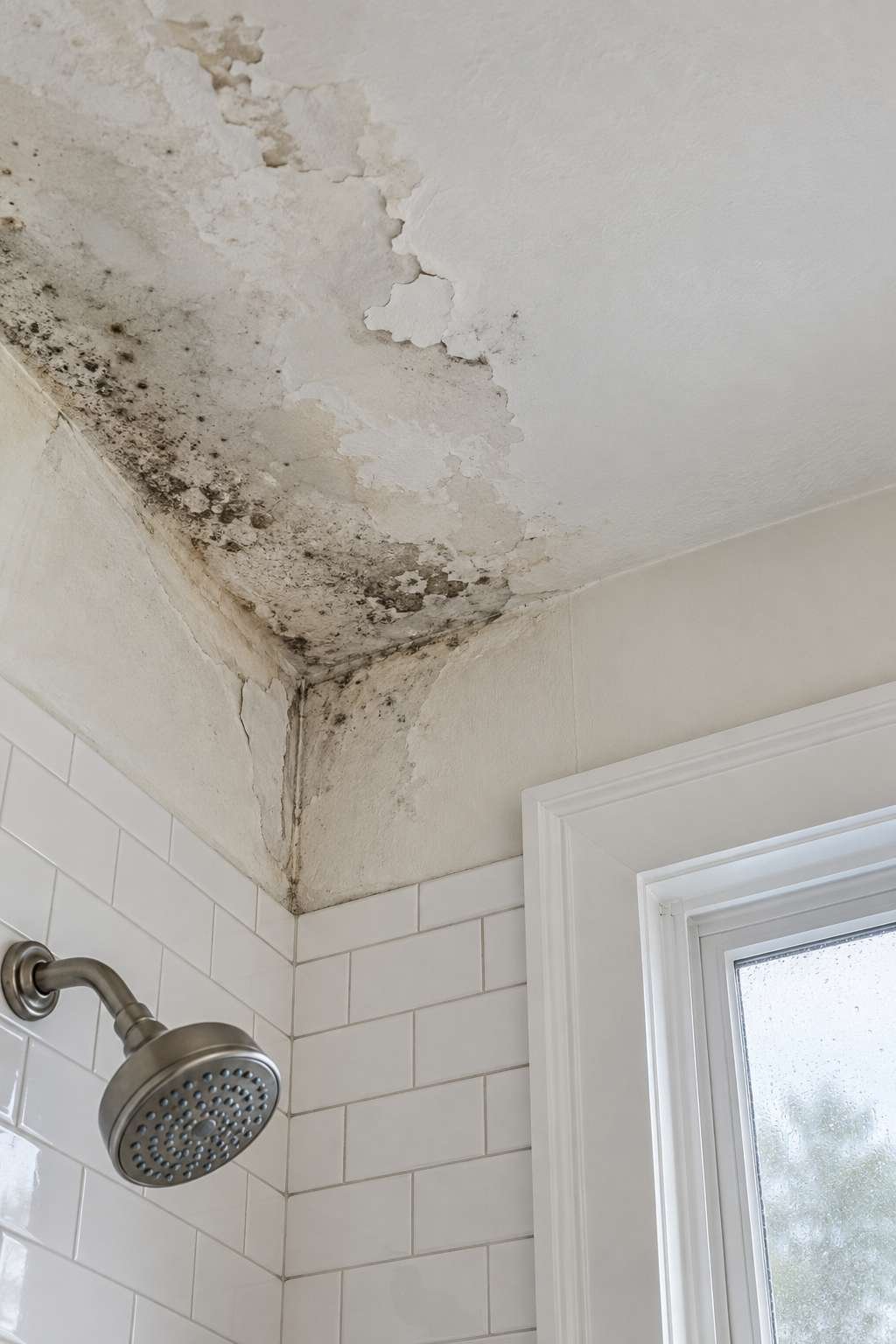 Bathroom ceiling showing moisture damage that proper ventilation helps prevent