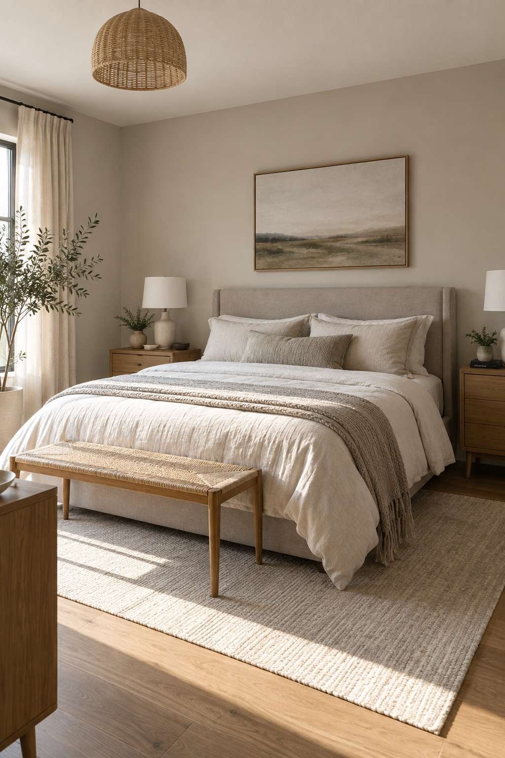 Bed placed as anchor point against solid wall away from bedroom window