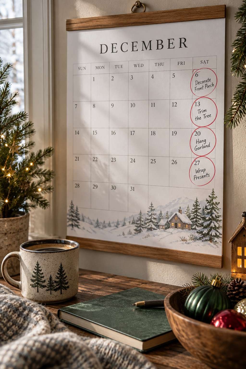 Calendar planning a Christmas decorating timeline