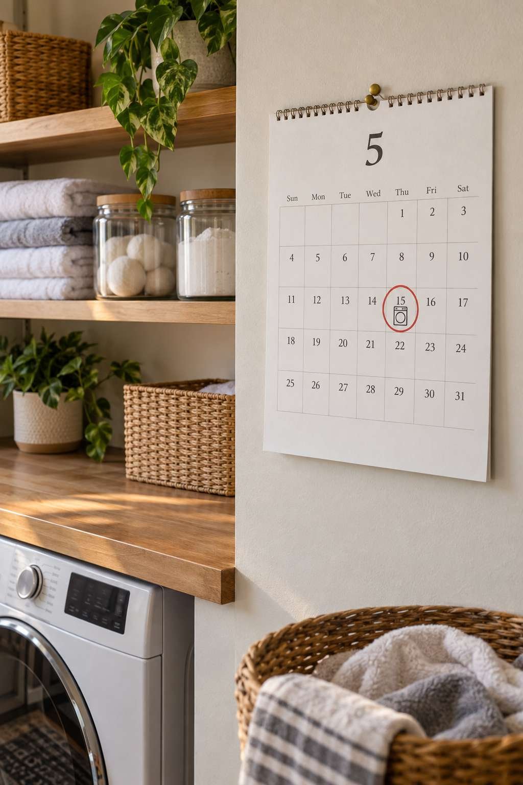 Calendar with a monthly washing machine cleaning schedule