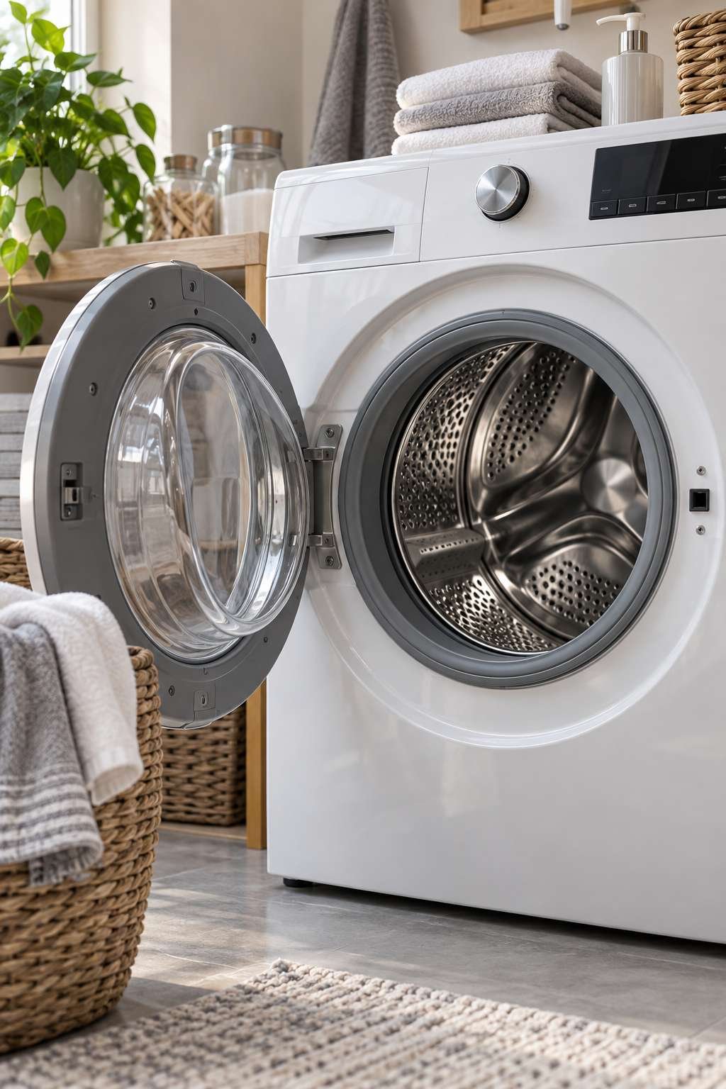 Washing machine door left open to prevent trapped moisture