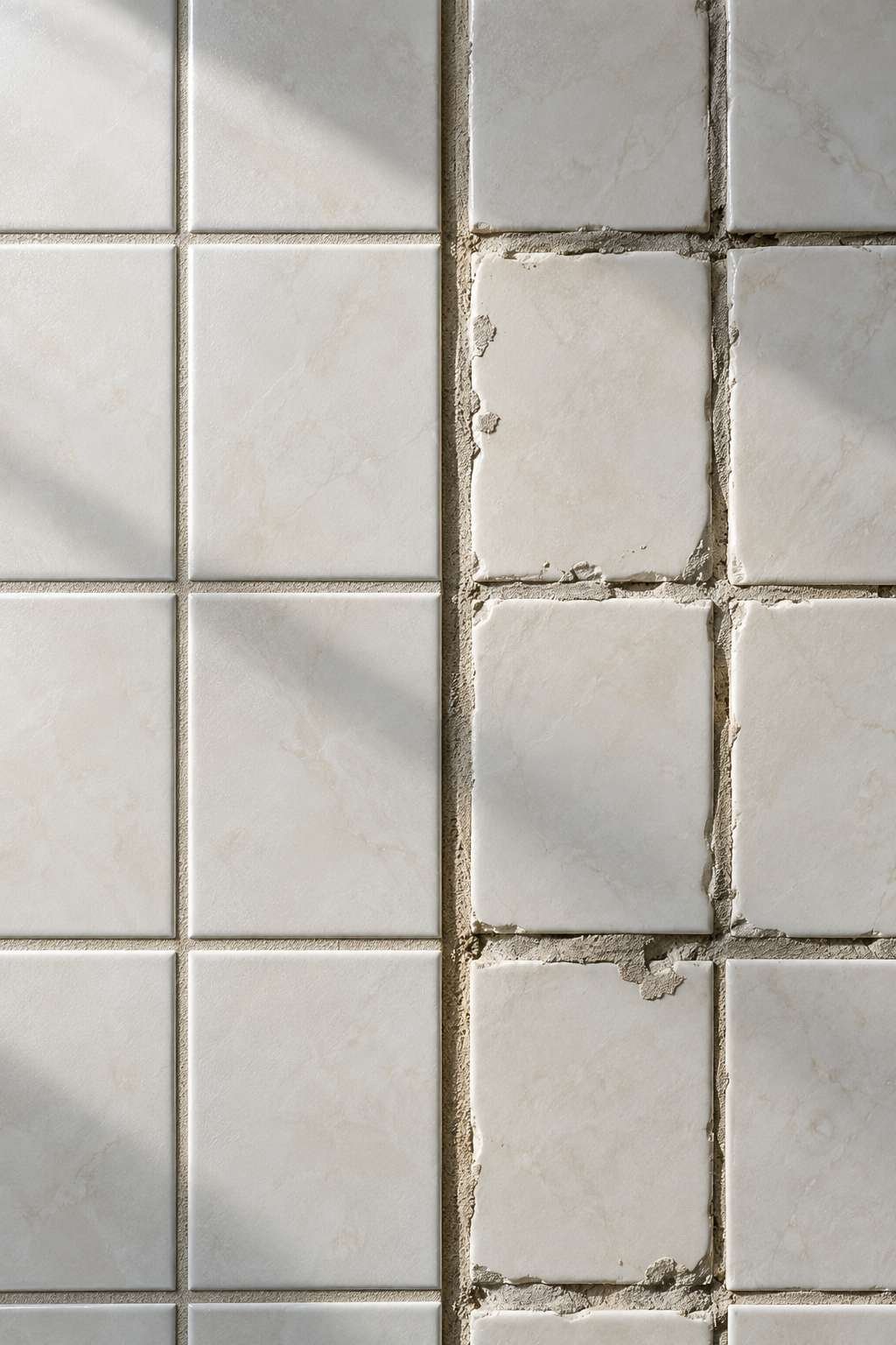 Comparison of even versus uneven bathroom tile spacing