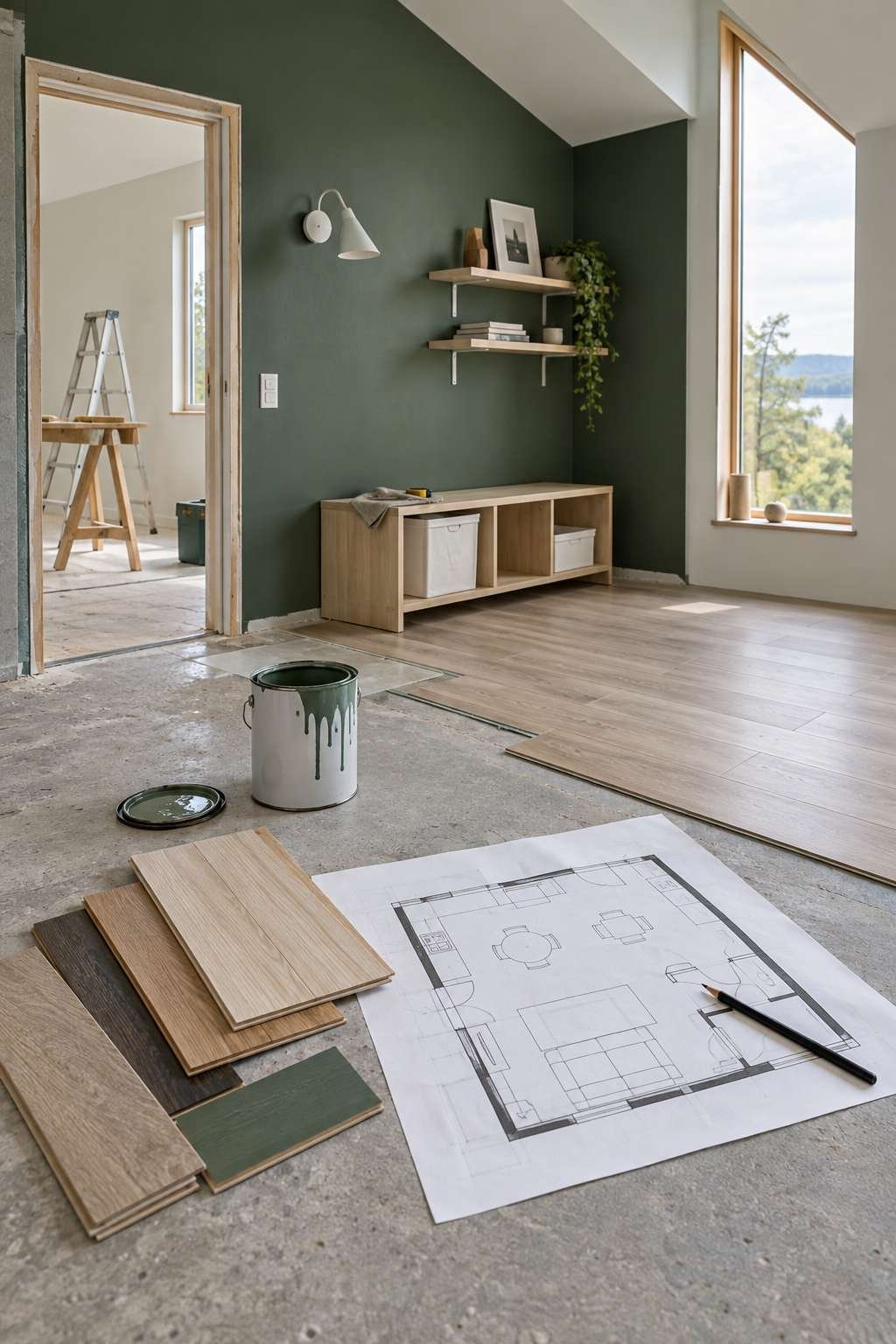 Flooring and paint materials planned using a room's square footage