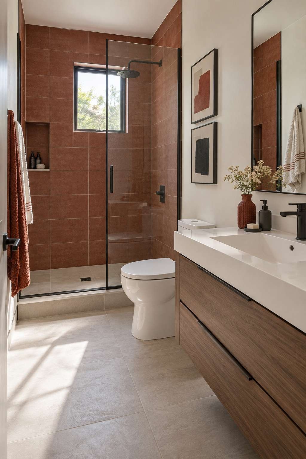 Staged 3/4 bathroom ready for a home resale showing