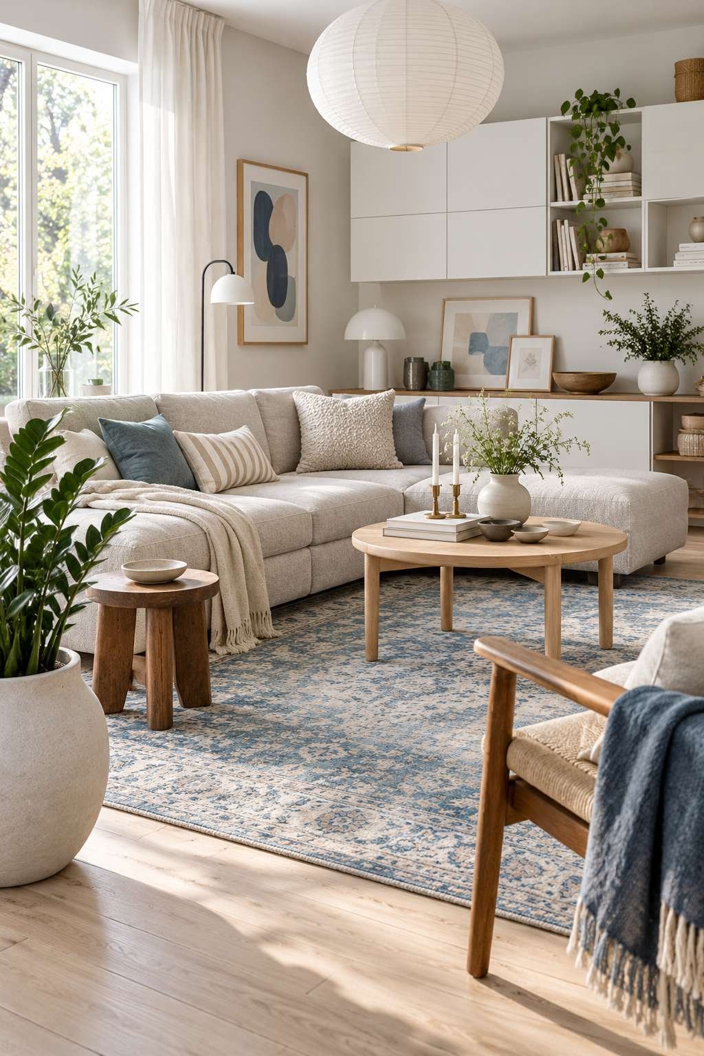 Modern living room furnished gradually with sofa and accent pieces